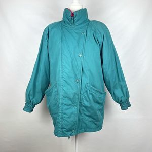 London Fog Women's Size M Full Zip Removeable Lining Coat Teal & Pink VTG 90s